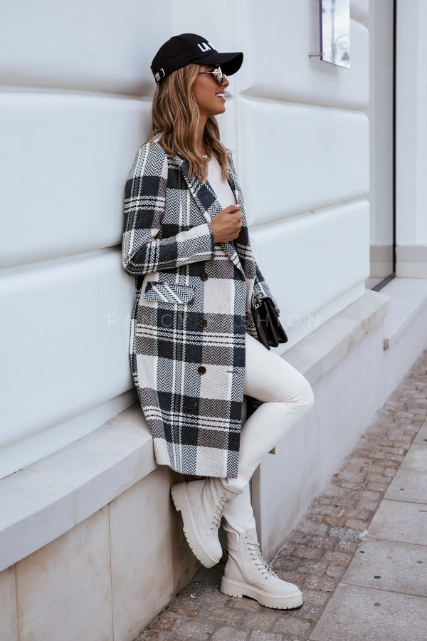 European And American Fashion Plaid Woolen Coat apparel & accessories