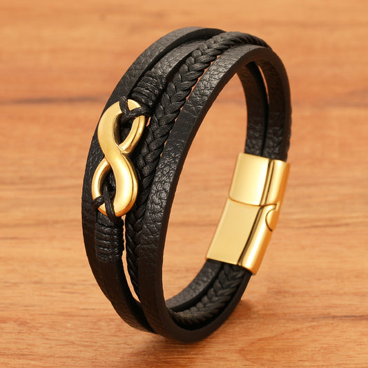 Digital 8 Multi-layer Leather Bracelet Men's Bracelet Leather Rope Jewelry