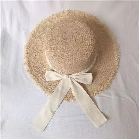 Women's Seaside Elegant Bow Flat Raffia Hat apparel & accessories