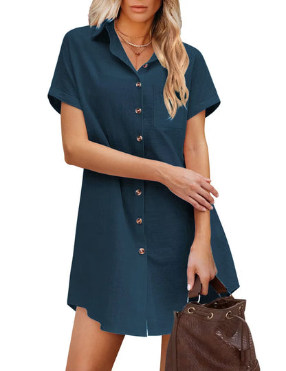 Women's Long Button Shirt Short Sleeve Linen Shirt Skirt apparels & accessories