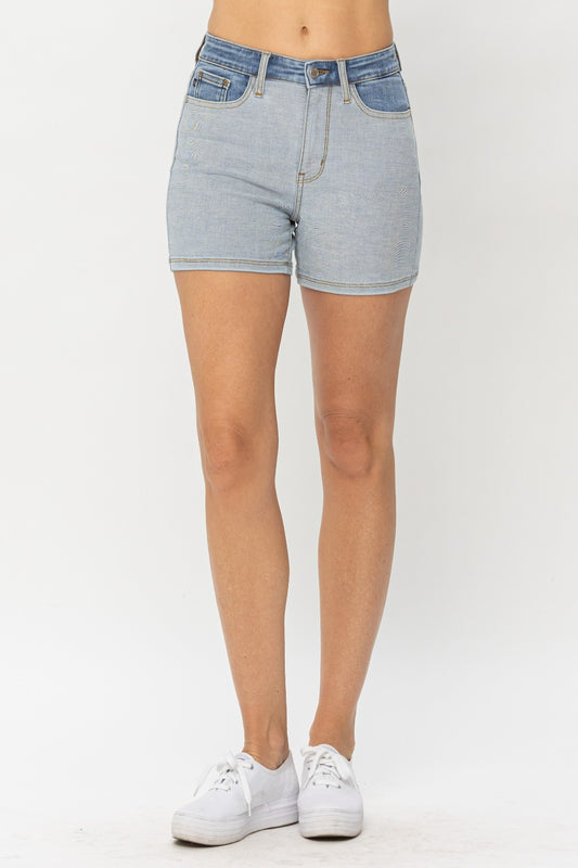 Judy Blue Full Size Color Block Denim Shorts shorts