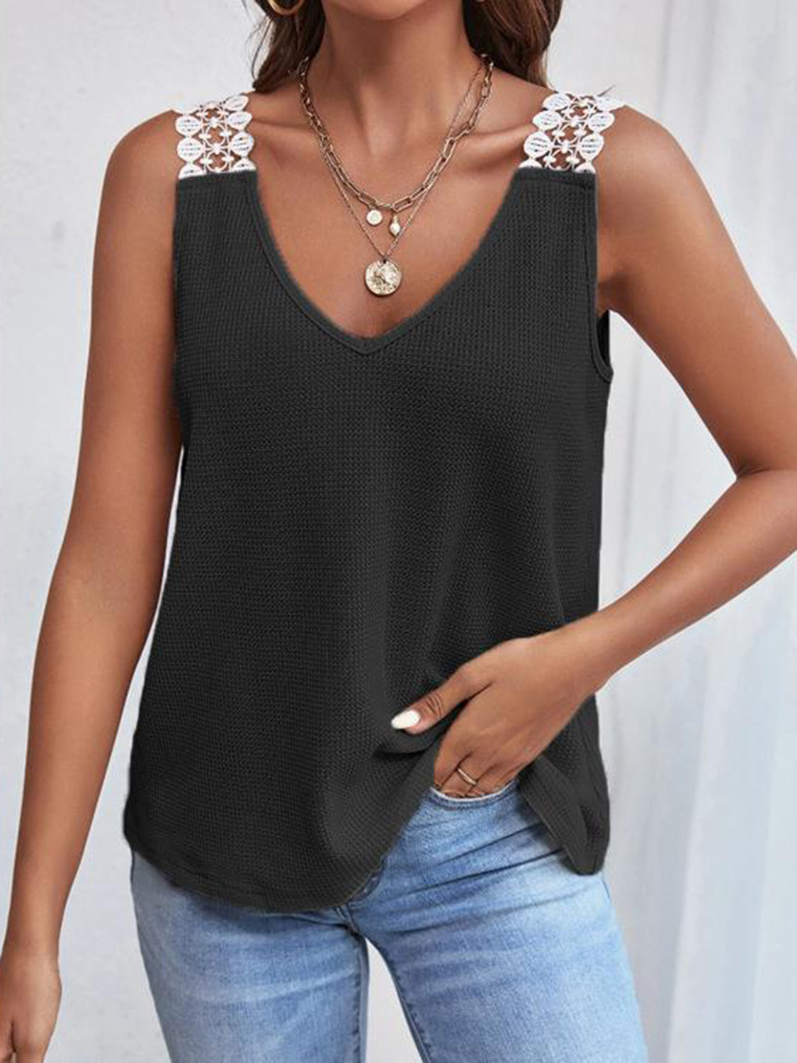 Full Size Lace Detail V-Neck Tank apparel & accessories