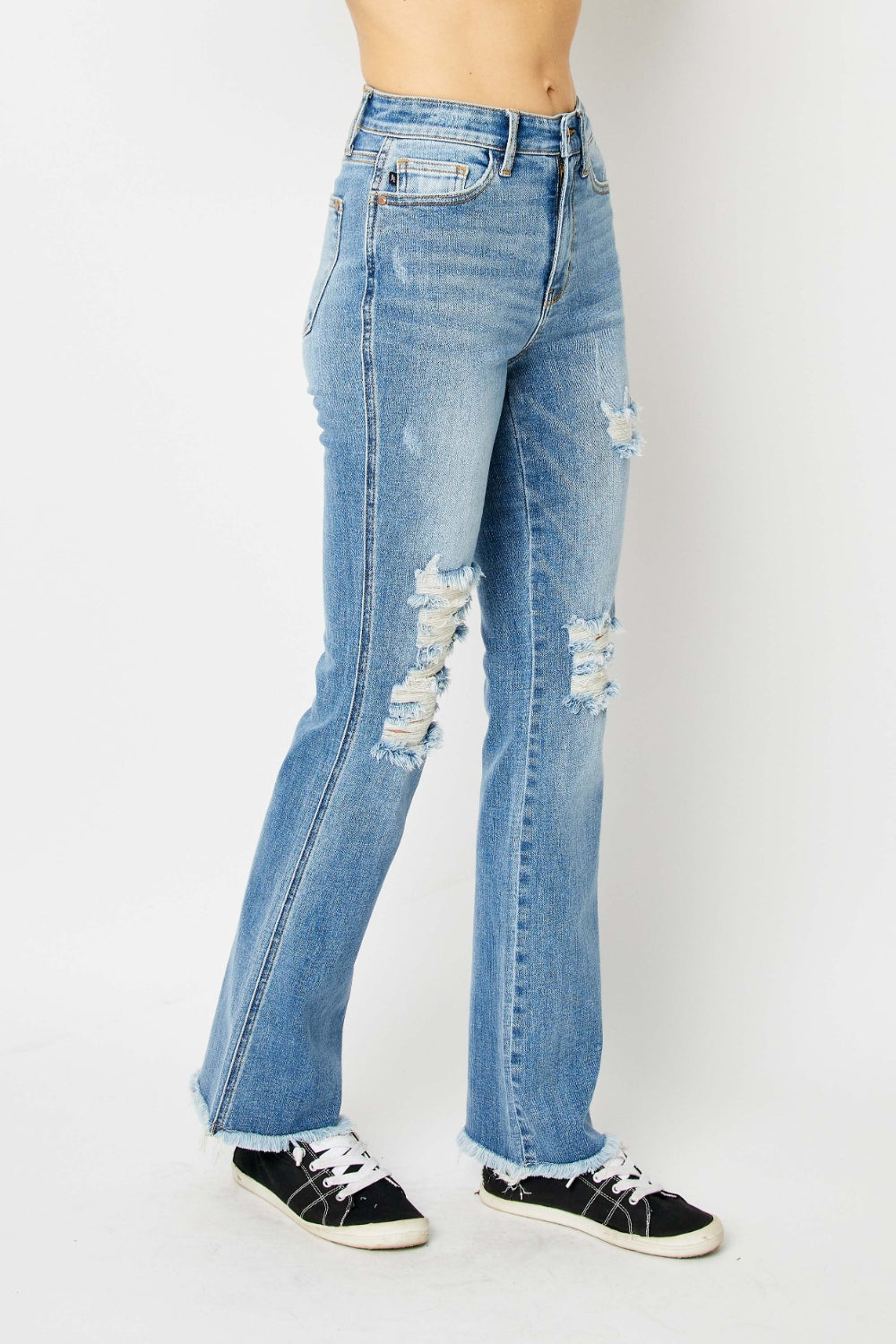 Judy Blue Distressed Raw Hem Bootcut Jeans Bottom wear