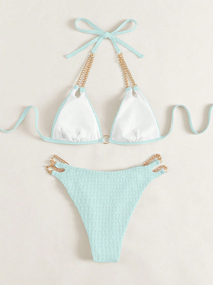 Chain Detail Halter Neck Bikini Set apparels & accessories