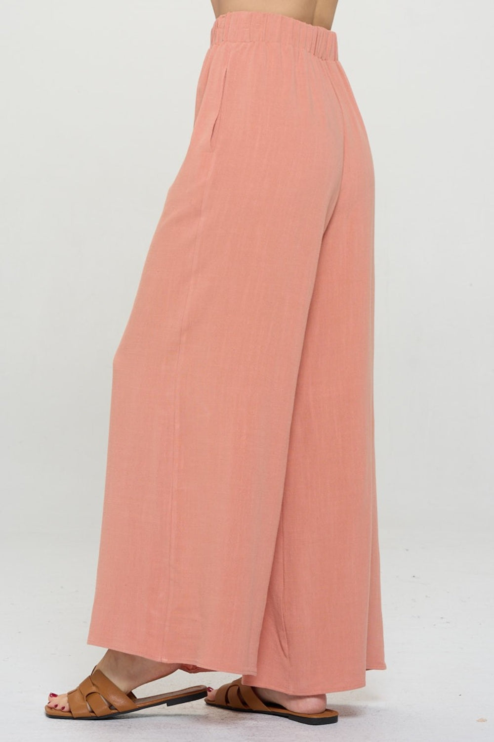 RENEE C Linen Wide Leg Pants with Pockets Bottom wear