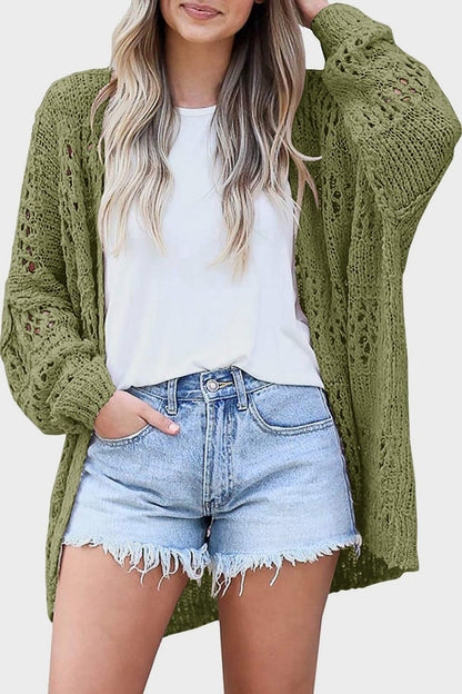 Openwork Open Front Long Sleeve Cardigan apparel & accessories