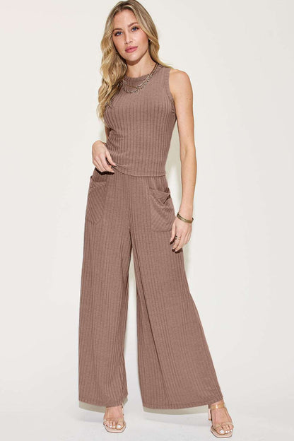 Basic Bae Full Size Ribbed Tank and Wide Leg Pants Set apparel & accessories