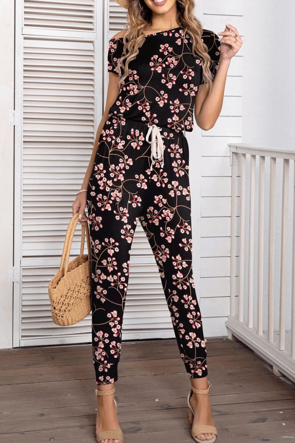 Asymmetrical Neck Short Sleeve Jumpsuit apparel & accessories