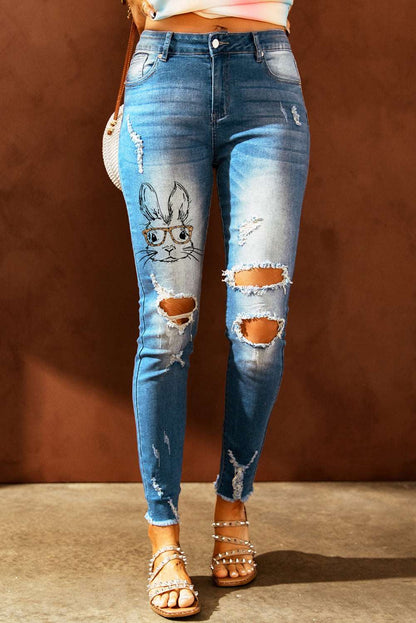 Baeful Easter Distressed Frayed Hem Jeans apparel & accessories