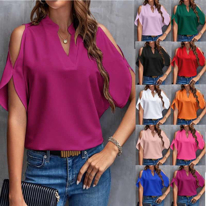 V-neck Graceful And Fashionable Off-the-shoulder Sleeves Women's Top apparel & accessories