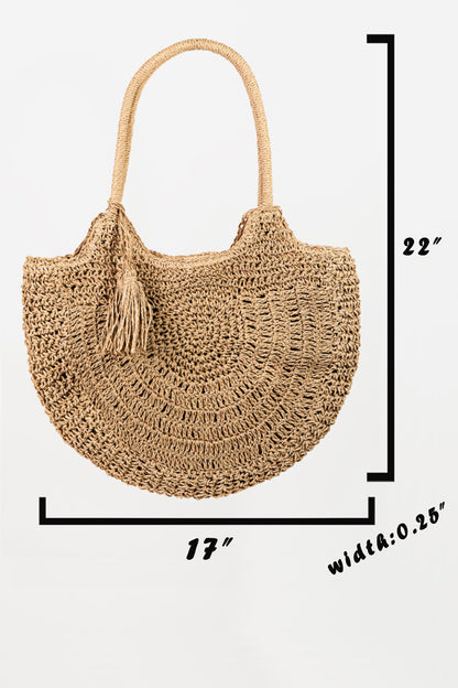 Fame Straw Braided Tote Bag with Tassel apparel & accessories