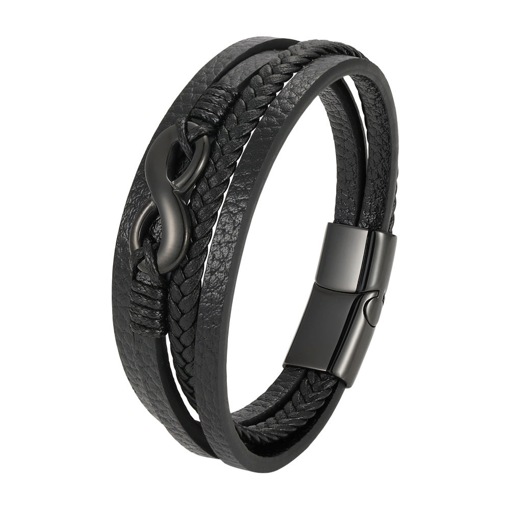 Digital 8 Multi-layer Leather Bracelet Men's Bracelet Leather Rope Jewelry