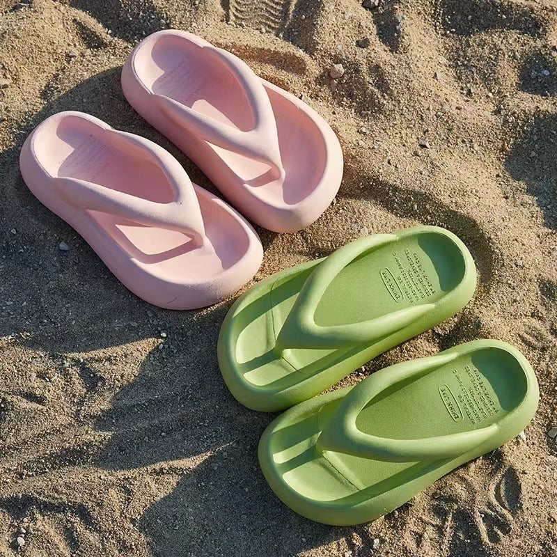 Solid Color Thick-soled Flip-flops Summer Indoor Outdoor Fashion Thong Sandals Casual Holiday Beach Shoes Shoes & Bags