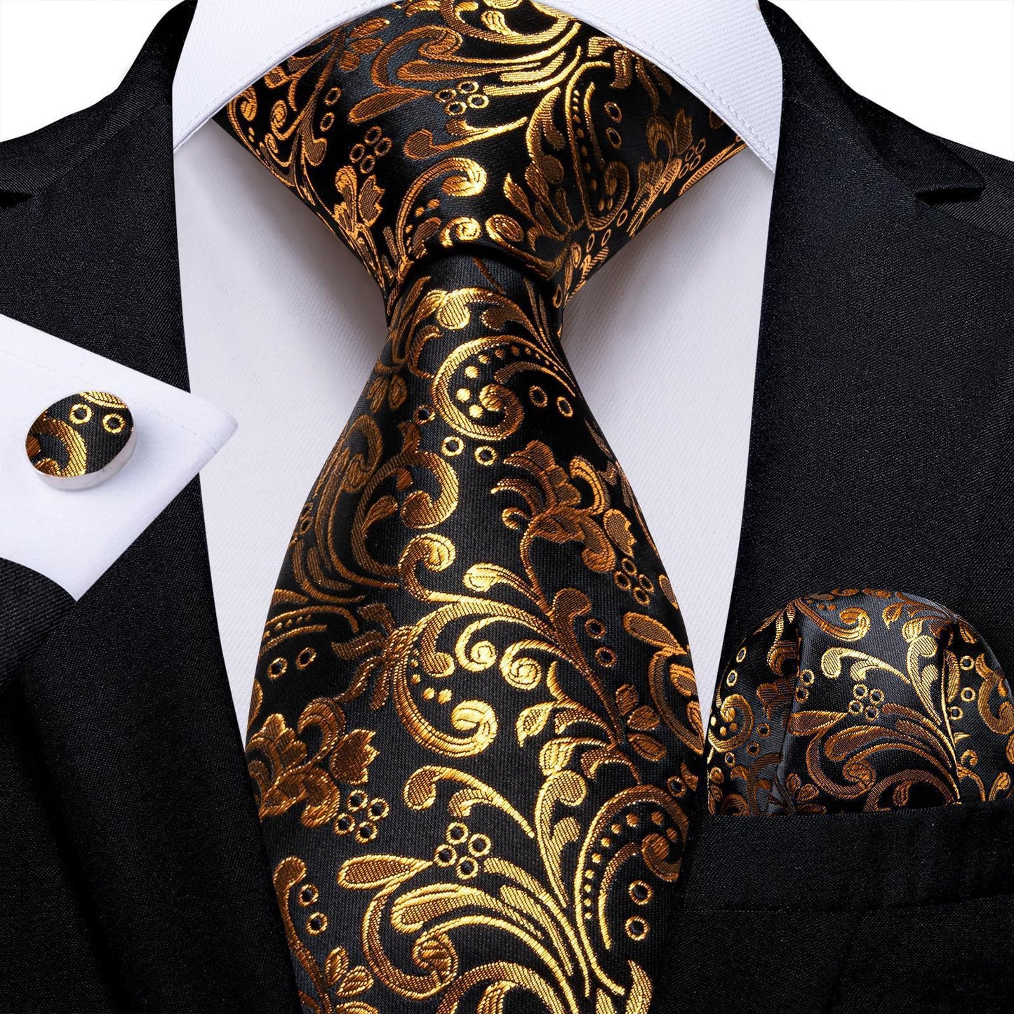 Men's Tie Luxury Black And Gold Striped Silk Woven apparels & accessories