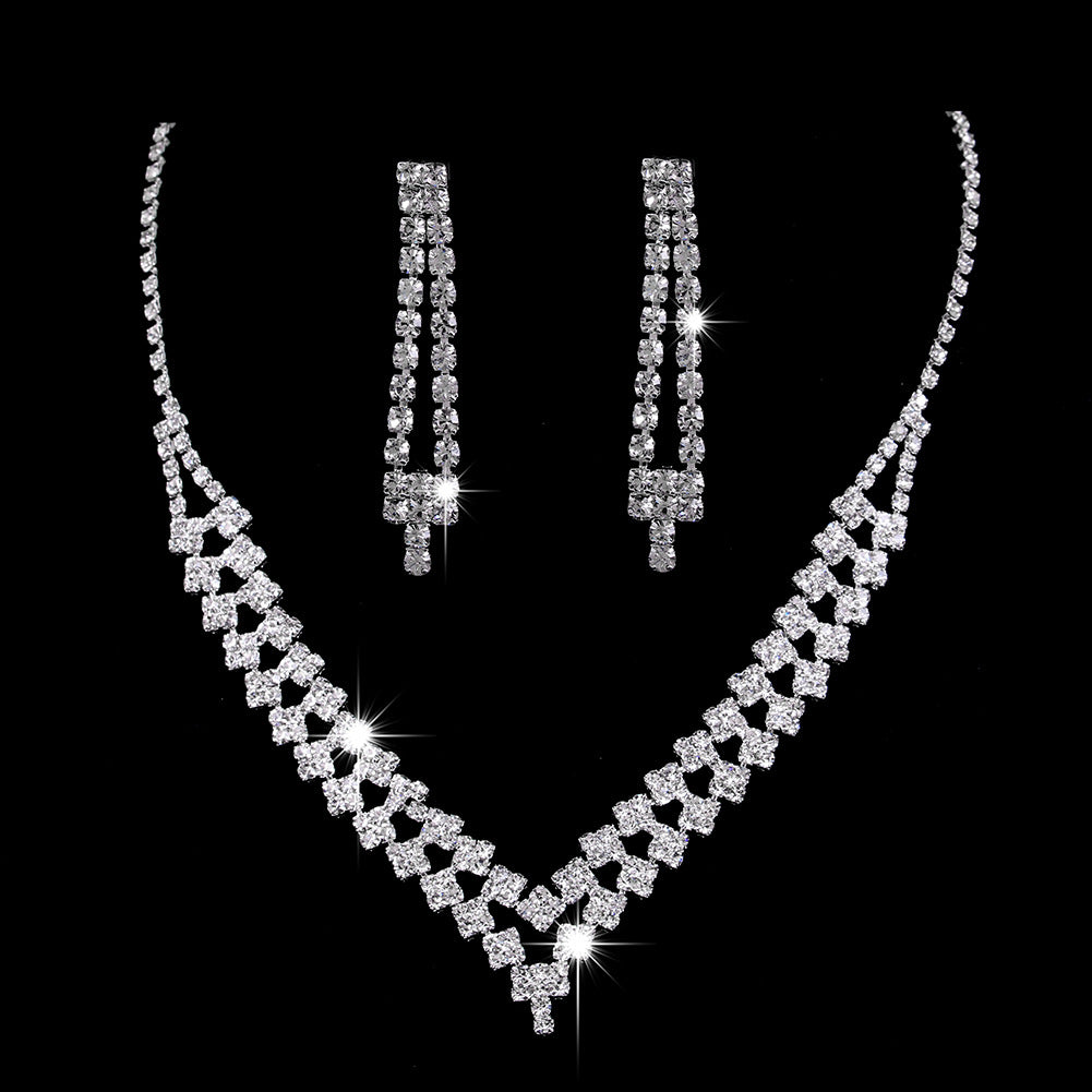 Full Rhinestone Zircon Water Drop Necklace Earrings Jewelry Set Jewelry