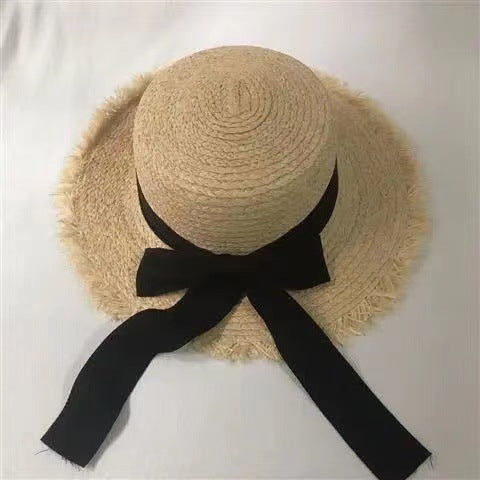 Women's Seaside Elegant Bow Flat Raffia Hat apparel & accessories