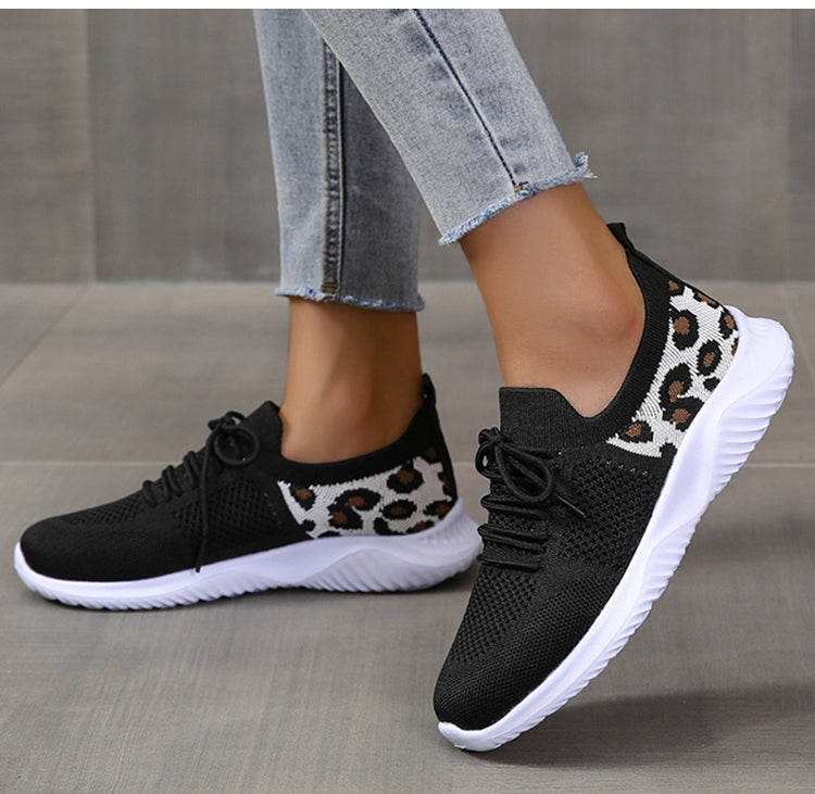 White Shoes Leopard Print Lace-up Sneakers Shoes & Bags