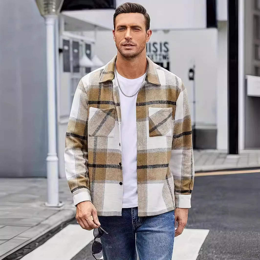 Men's High-end Thermal Plaid Padded Shirt Coat men's clothing