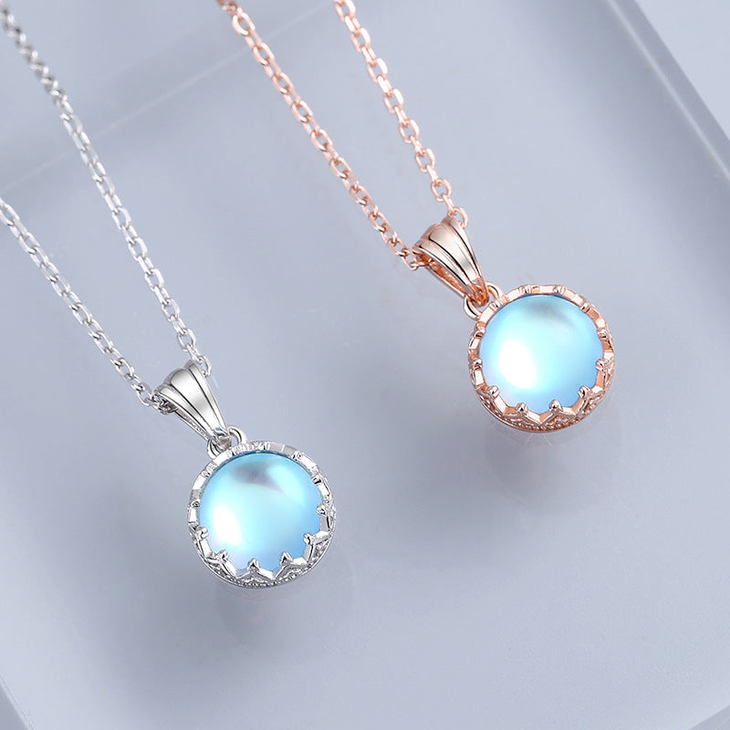 Crown Moonstone Necklace Female S925 Sterling Silver Clavicle Chain Niche Design Light Luxury Pendant Jewelry