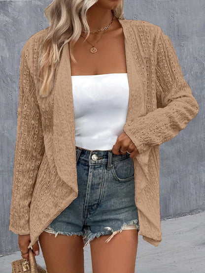 Eyelet Roll-Tab Sleeve Cardigan apparel & accessories