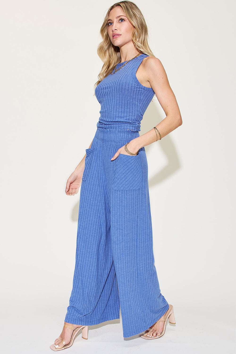 Basic Bae Full Size Ribbed Tank and Wide Leg Pants Set apparel & accessories