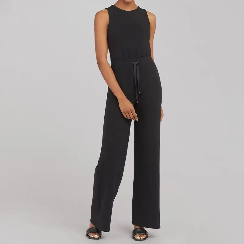 Solid Color Jumpsuit Sleeveless Tops Tie Elastic Pants Romper apparel & accessories