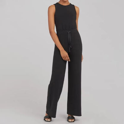 Solid Color Jumpsuit Sleeveless Tops Tie Elastic Pants Romper apparel & accessories