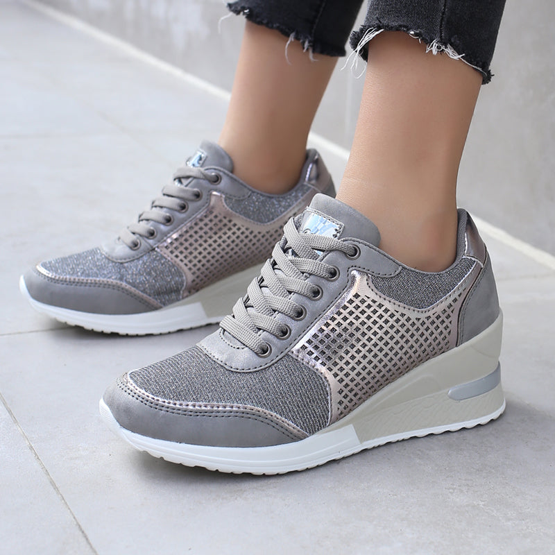 Women Lace-up Sneakers Height Increasing 6.5cm Flats Walking Shoes Shoes & Bags