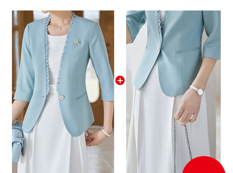 Women's Collarless Professional Casual Three Quarter Sleeve Suit Jacket apparel & accessories