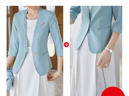 Women's Collarless Three Quarter Sleeve Suit Jacket apparel & accessories