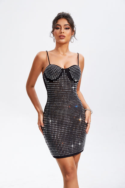 Rhinestone Sweetheart Neck Mini Cami Dress apparel & accessories