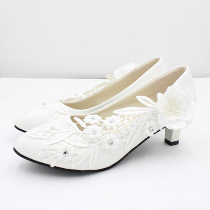 White High Heel Large Size Wedding Shoes Round Toe Shoes & Bags