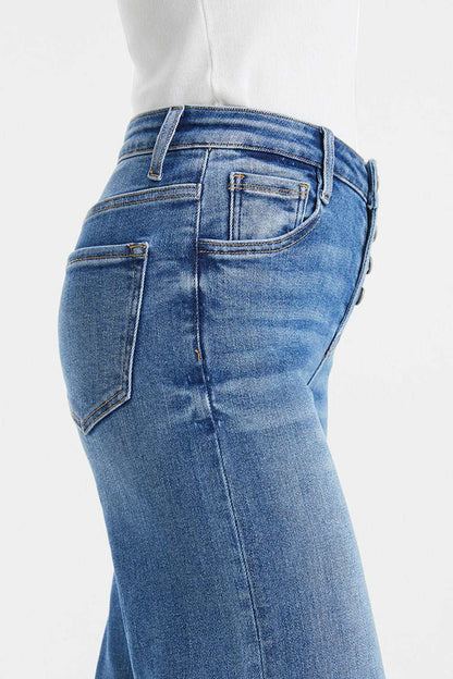 BAYEAS Full Size High Waist Button-Fly Raw Hem Wide Leg Jeans Bottom wear