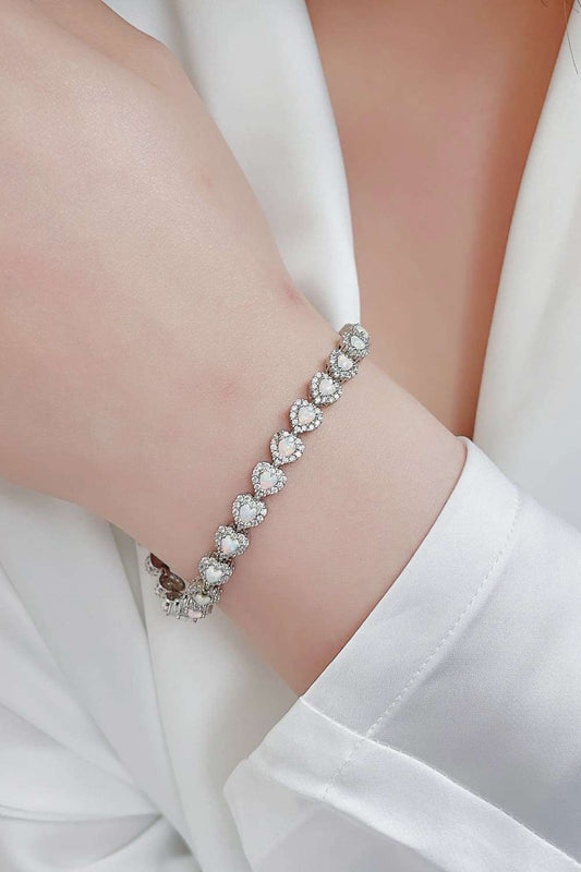 925 Sterling Silver Opal Heart Bracelet apparel & accessories