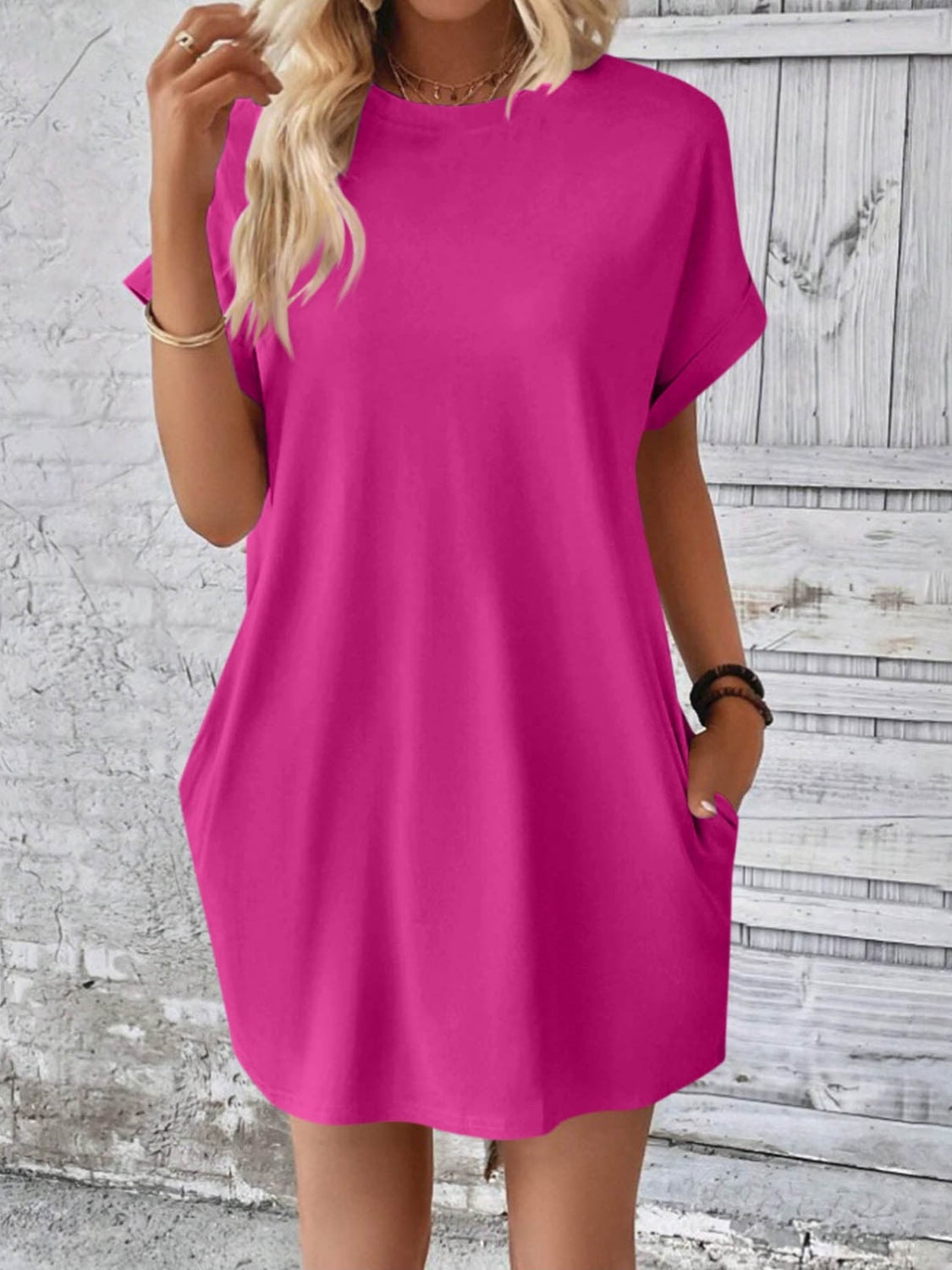 Round Neck Short Sleeve Mini Dress Dresses & Tops