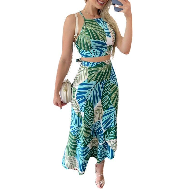 Casual Printed Short Lace Vest High Waist Dress apparels & accessories