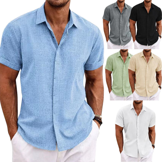 Men's Solid Color Loose Linen Short-sleeved T-shirt men's clothing