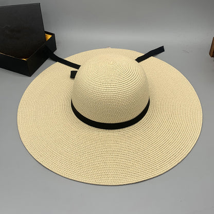 Bow Paper Braided Wide Brim Hat Accessories for women