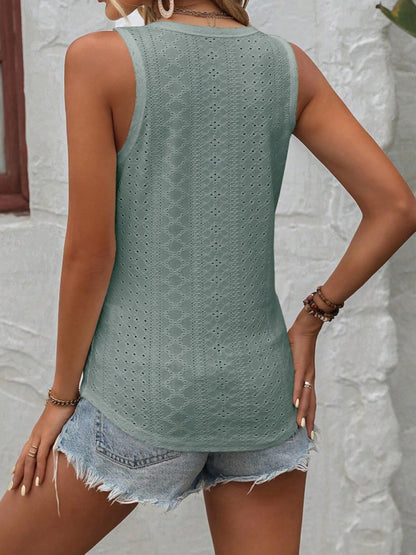 Eyelet V-Neck Wide Strap Tank apparel & accessories