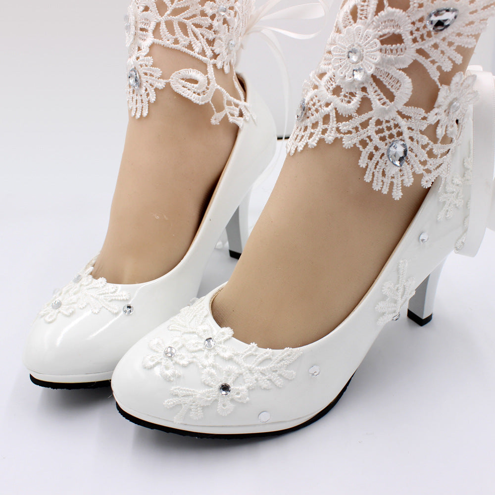 Women's White High-heeled Wedding Shoes Shoes & Bags