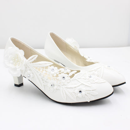 White High Heel Large Size Wedding Shoes Round Toe Shoes & Bags