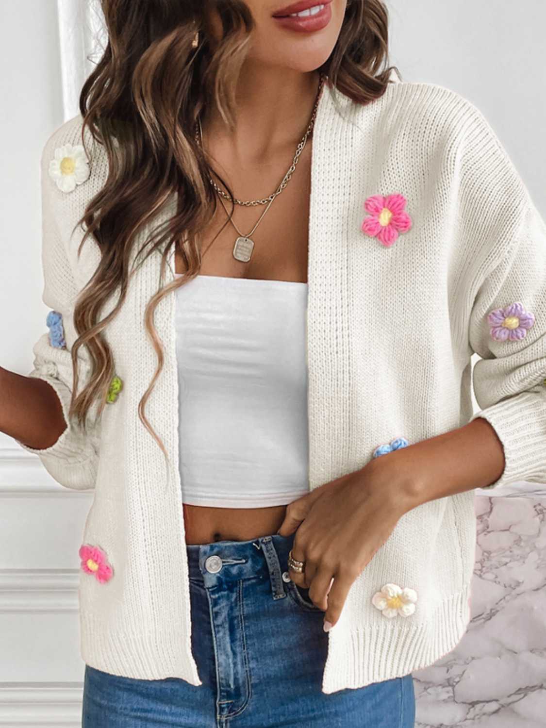 Floral Long Sleeve Open Front Cardigan apparel & accessories