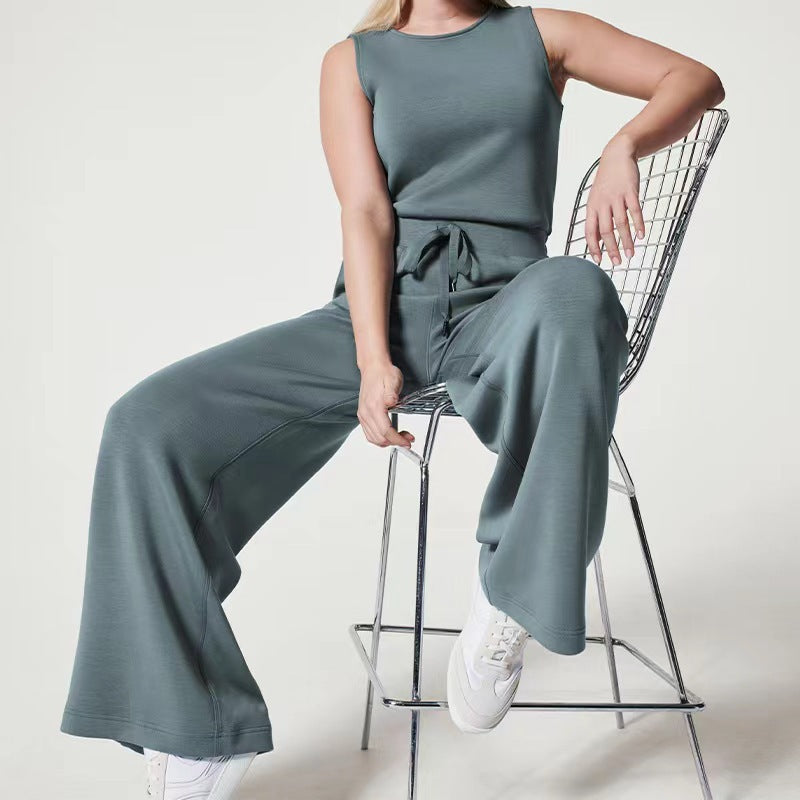 Solid Color Jumpsuit Sleeveless Tops Tie Elastic Pants Romper apparel & accessories