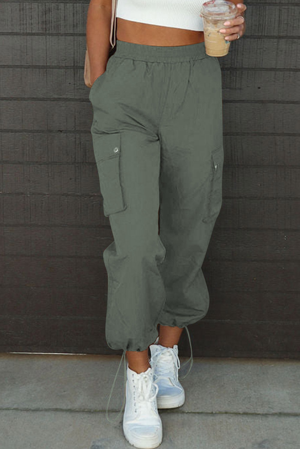 Drawstring Elastic Waist Pants with Pockets apparel & accessories