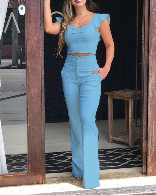 Slim Blouse And High Waist Long Pants Suit Women apparel & accessories