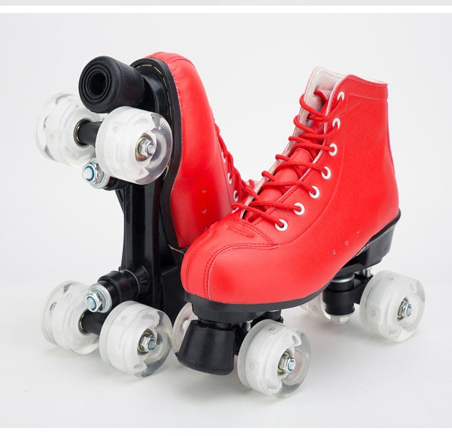 Big Red Cowhide Double Row Skates With Flashing Wheels And Wear Resistant Shoes & Bags