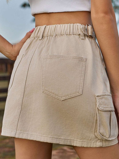 Adjustable Waist Denim Skirt with Pockets Bottom wear