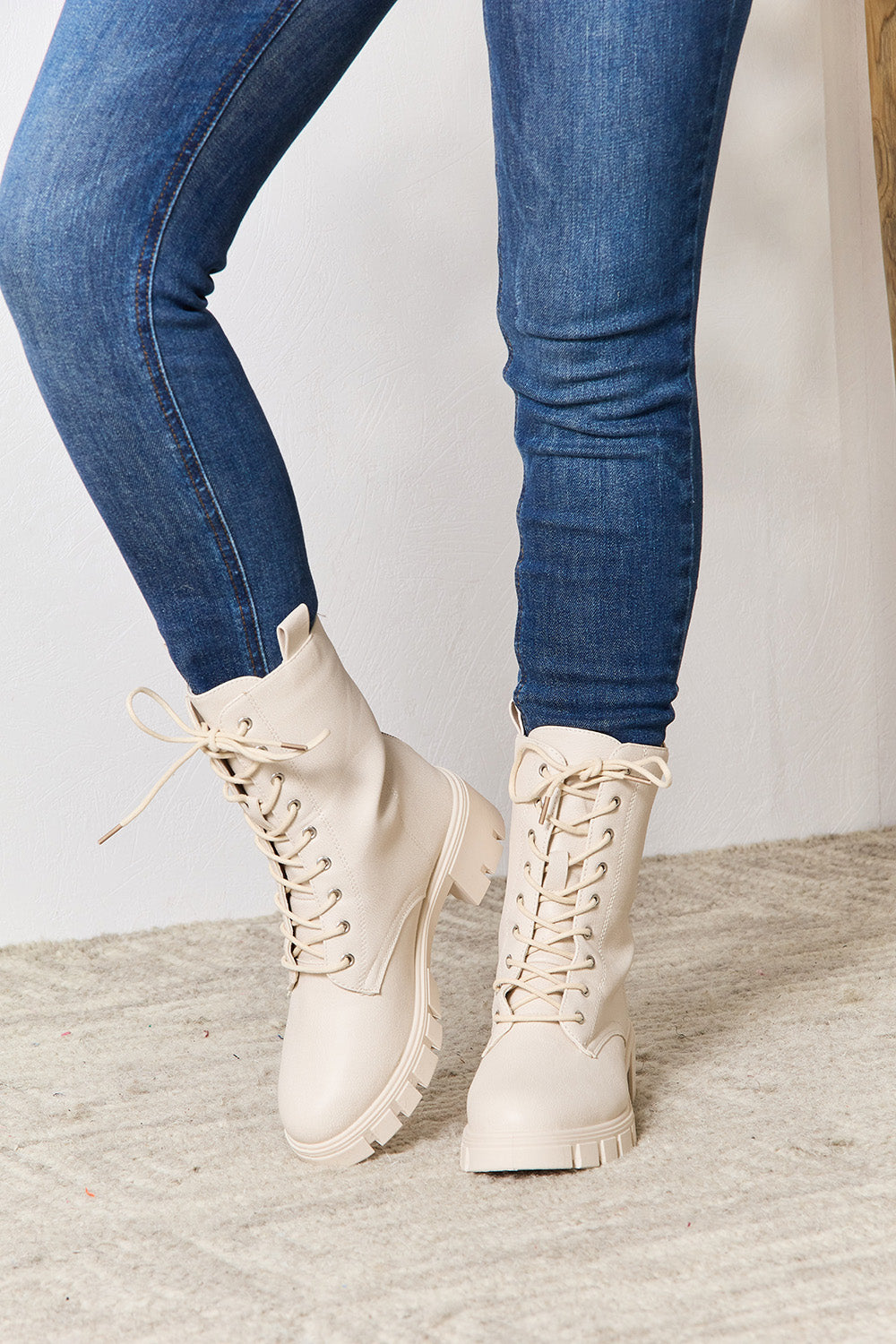 East Lion Corp Zip Back Lace-up Front Combat Boots Accessories for women