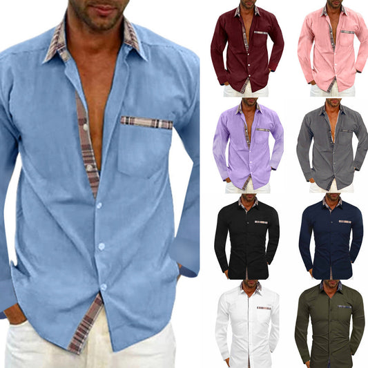 Men's Fashion Casual Solid Color Long Sleeve Shirt men's clothing