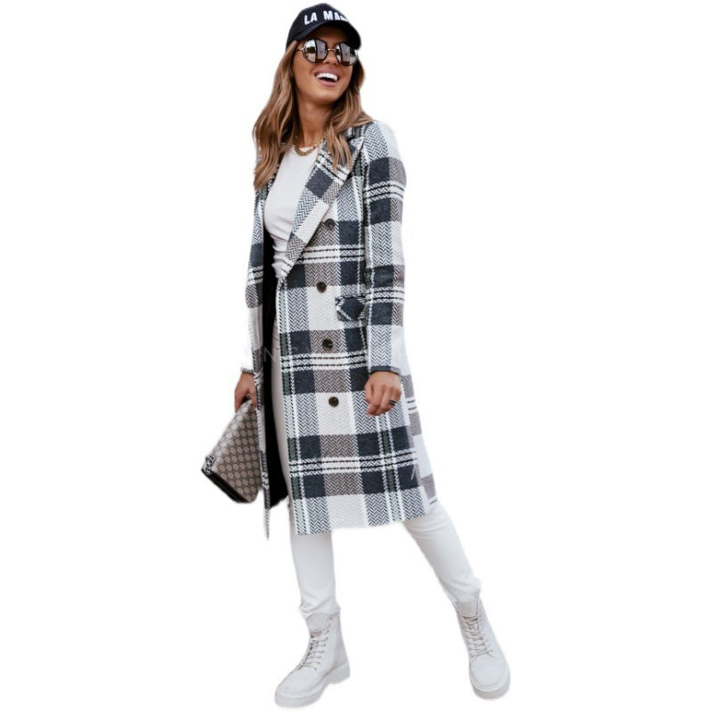 European And American Fashion Plaid Woolen Coat apparel & accessories